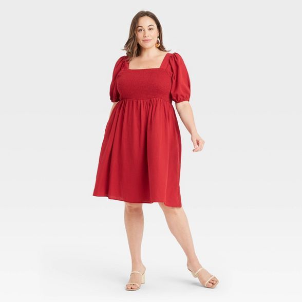 Women's Plus Size High-Rise Puff Short Sleeve Smocked Dress - Ava & Viv™ | Target