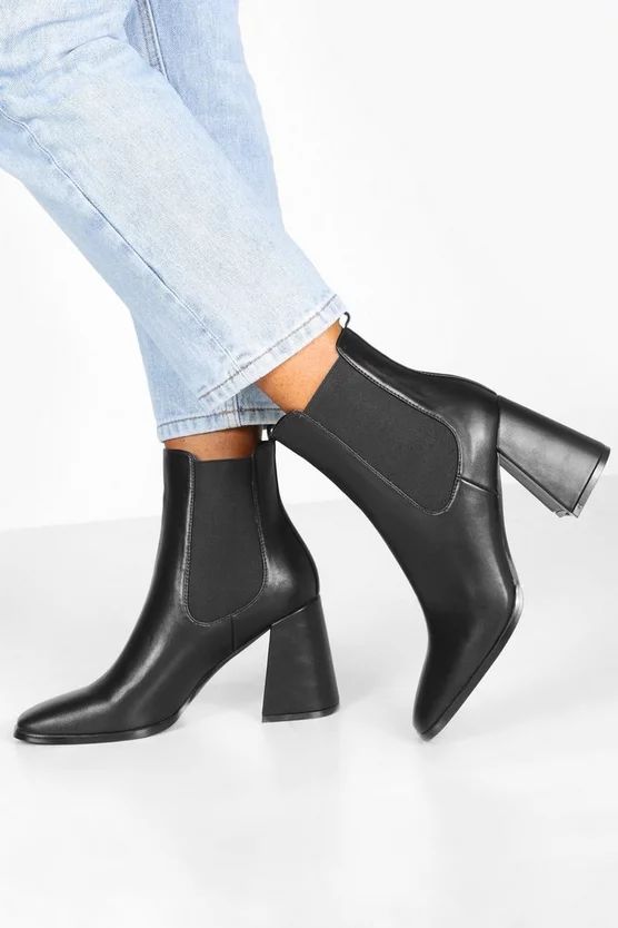 Flare Block Heel Chelsea Boots | Boohoo.com (US & CA)