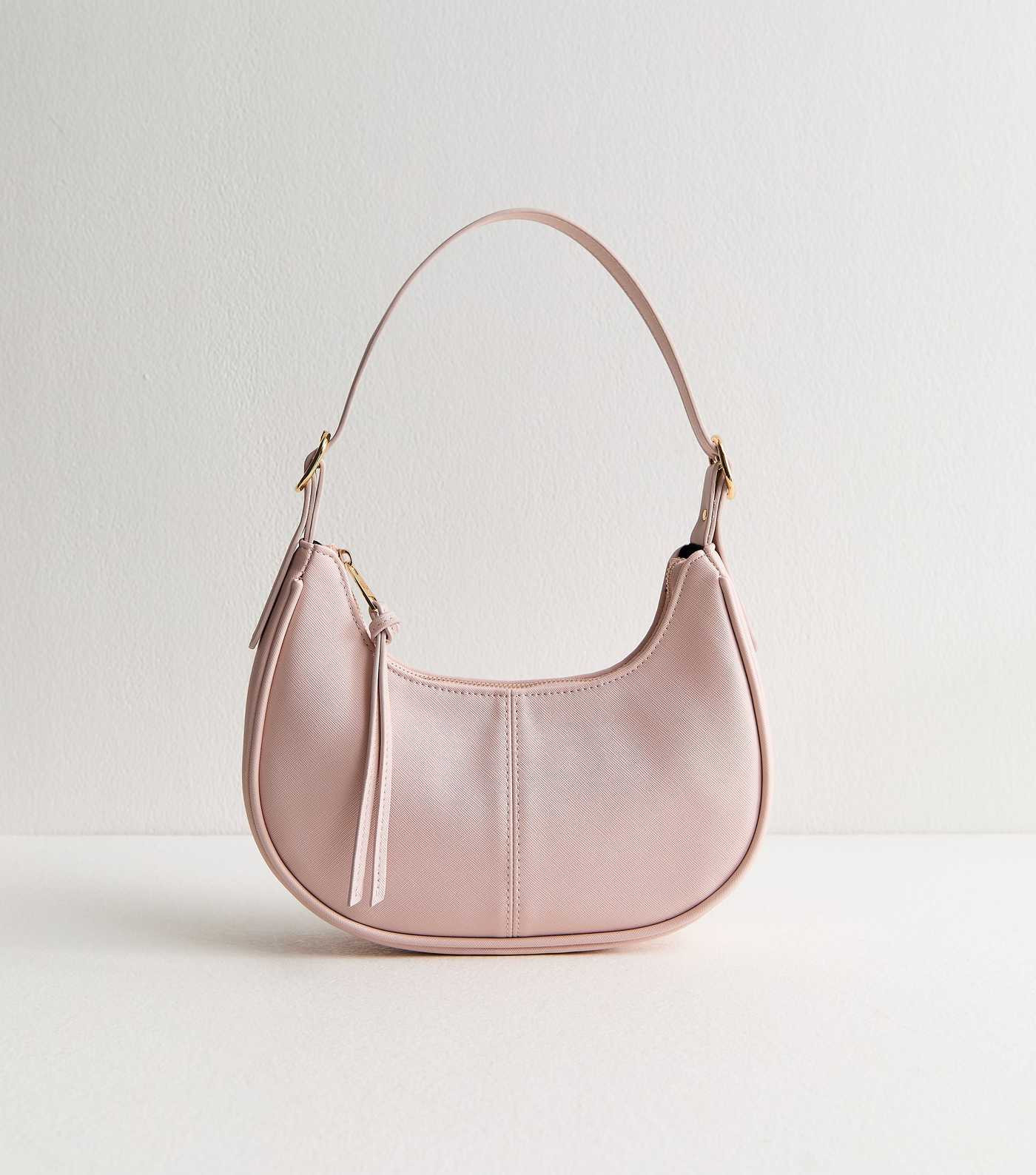 Light Pink Grained Faux Leather Oval Buckle Shoulder Bag | New Look | New Look (UK)