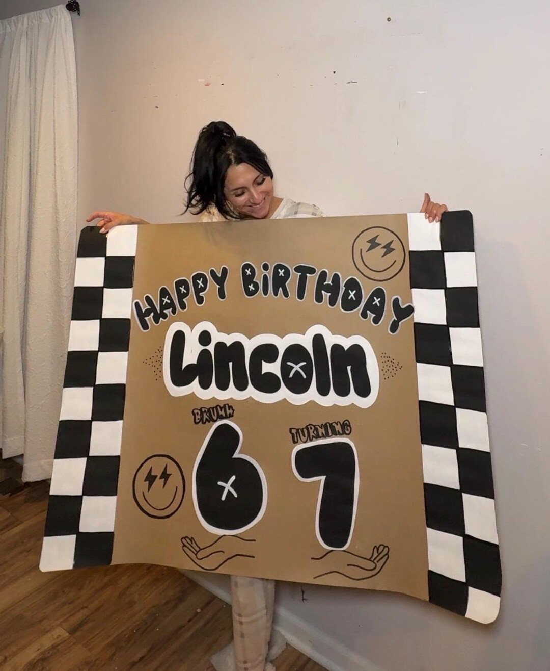 Happy Birthday Banner | 6-7 Birthday Party Decor | Trendy Checkerboard Birthday Banner | Custom N... | Etsy (US)