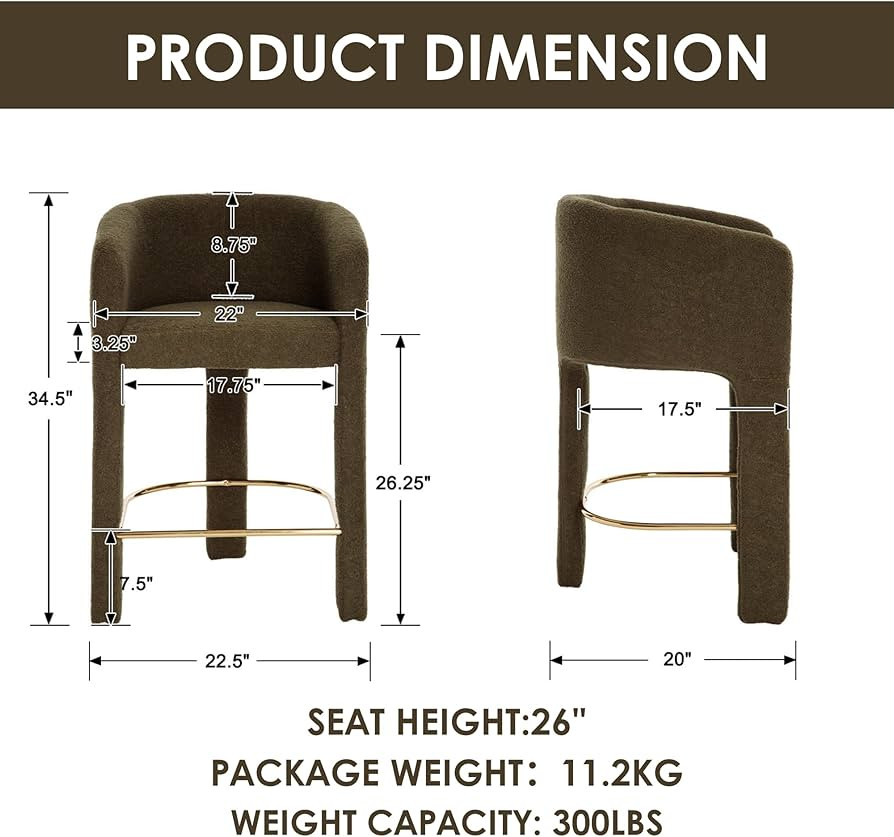 Modern Counter Height Bar Stools Set of 2, 26\u201dH Barrel Counter Stools for Kitchen Counter, U... | Amazon (US)