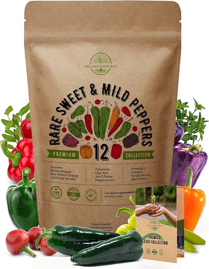 12 Rare Sweet & Mild Pepper Seeds Variety Pack for Planting Indoor & Outdoors. 600+ Non-GMO Peppe... | Amazon (US)