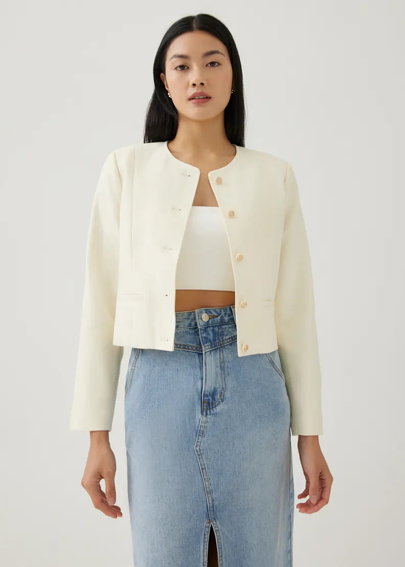 Tullie Shoulder Padded Textured Jacket | Love, Bonito USA