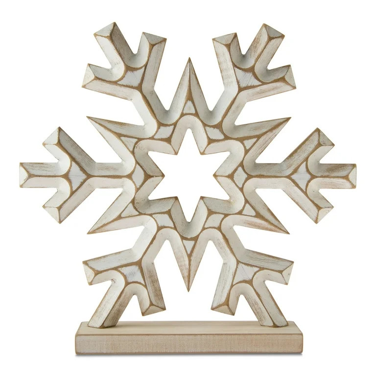 Wooden Distressed Snowflake Christmas Tabletop Decoration, White, 12", by Holiday Time | Walmart (US)