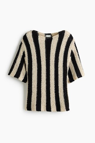 H & M - Knit Boat-Neck Top - Cream/Black Striped | H&M (US + CA)