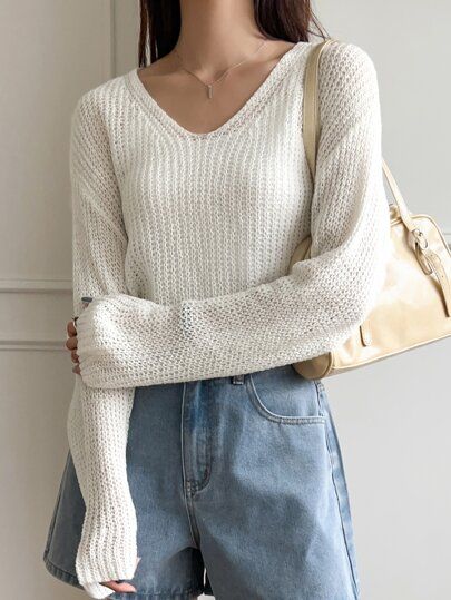 DAZY Pointelle Knit Drop Shoulder Sweater
   SKU: sw2205111418199111   New     US$15.00          ... | SHEIN