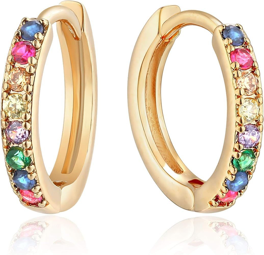 Mevecco 18K Gold Plated Huggie Earrings Dainty Shining White Cubic Zriconia Geometry Beads Butterfly | Amazon (US)