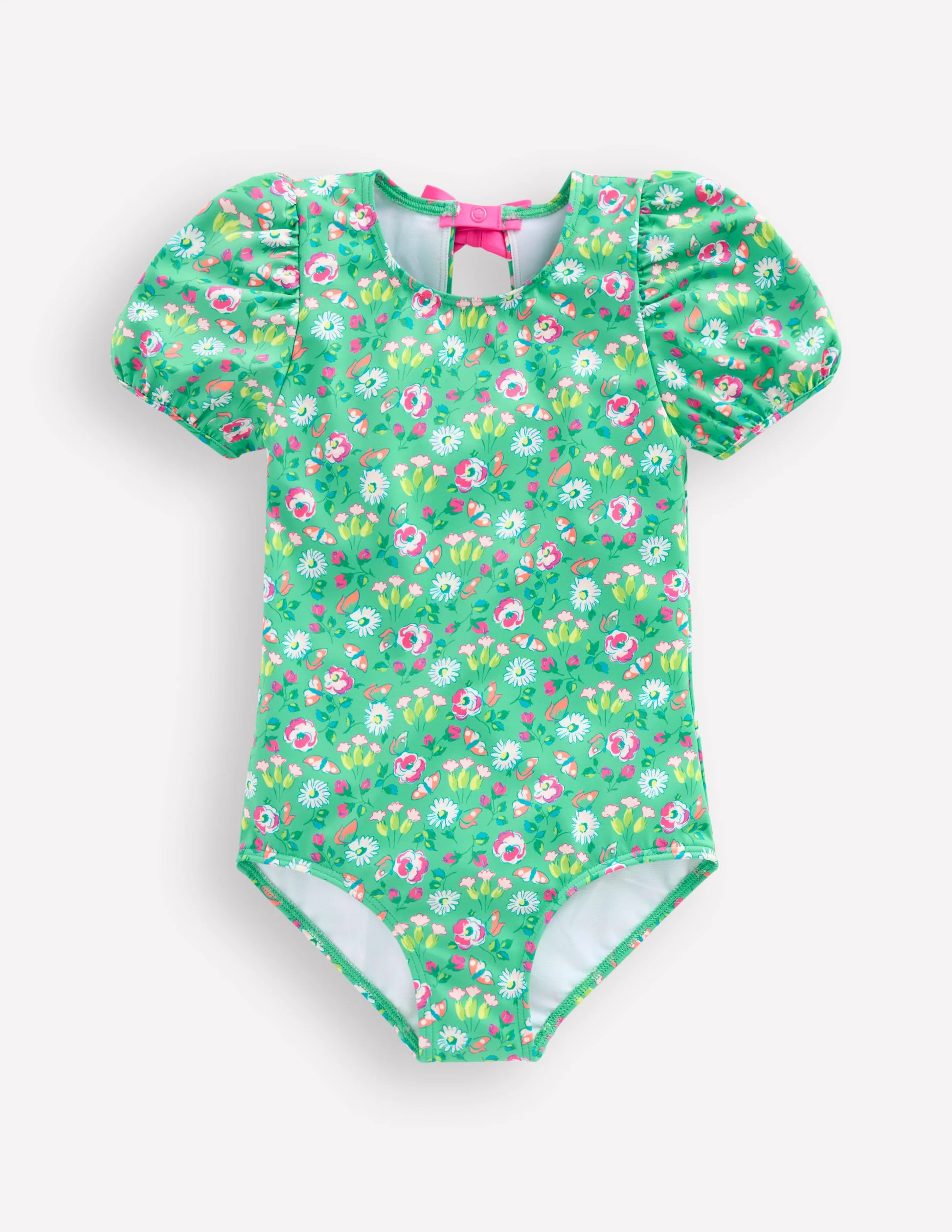 Puff Sleeve Swimsuit-Aquamarine Butterfly Floral | Boden (US)