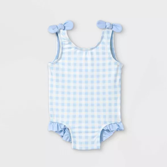 Baby Girls' Gingham Check One Piece Swimsuit - Cat & Jack™ Blue | Target
