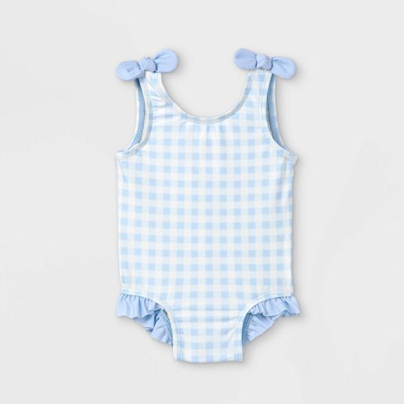 Baby Girls' Gingham Check One Piece Swimsuit - Cat & Jack™ Blue | Target