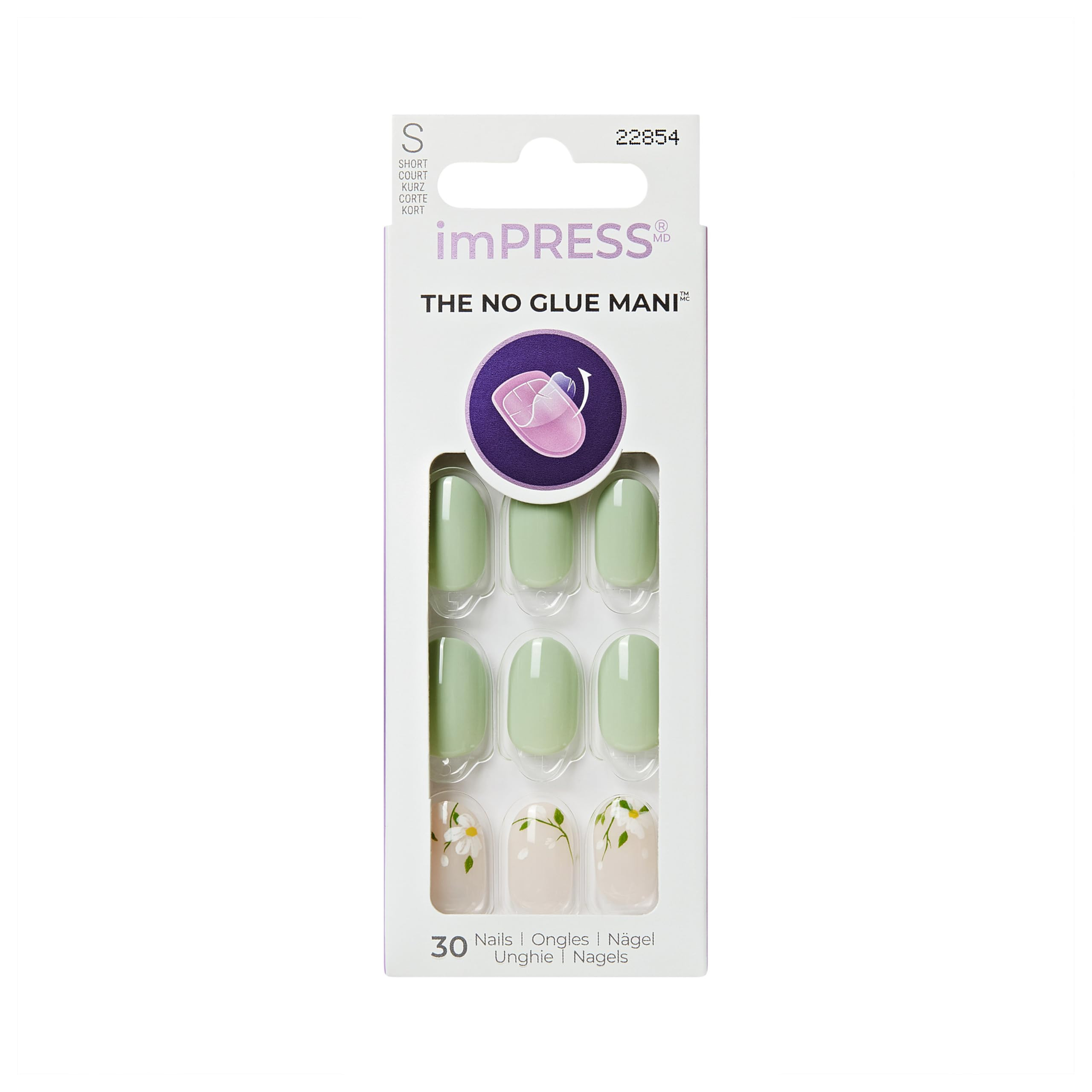 Kiss Impress No Glue Mani Press On Nails, Design, 'Velvet Bunny', Green, Short Size, Oval Shape, ... | Amazon (US)