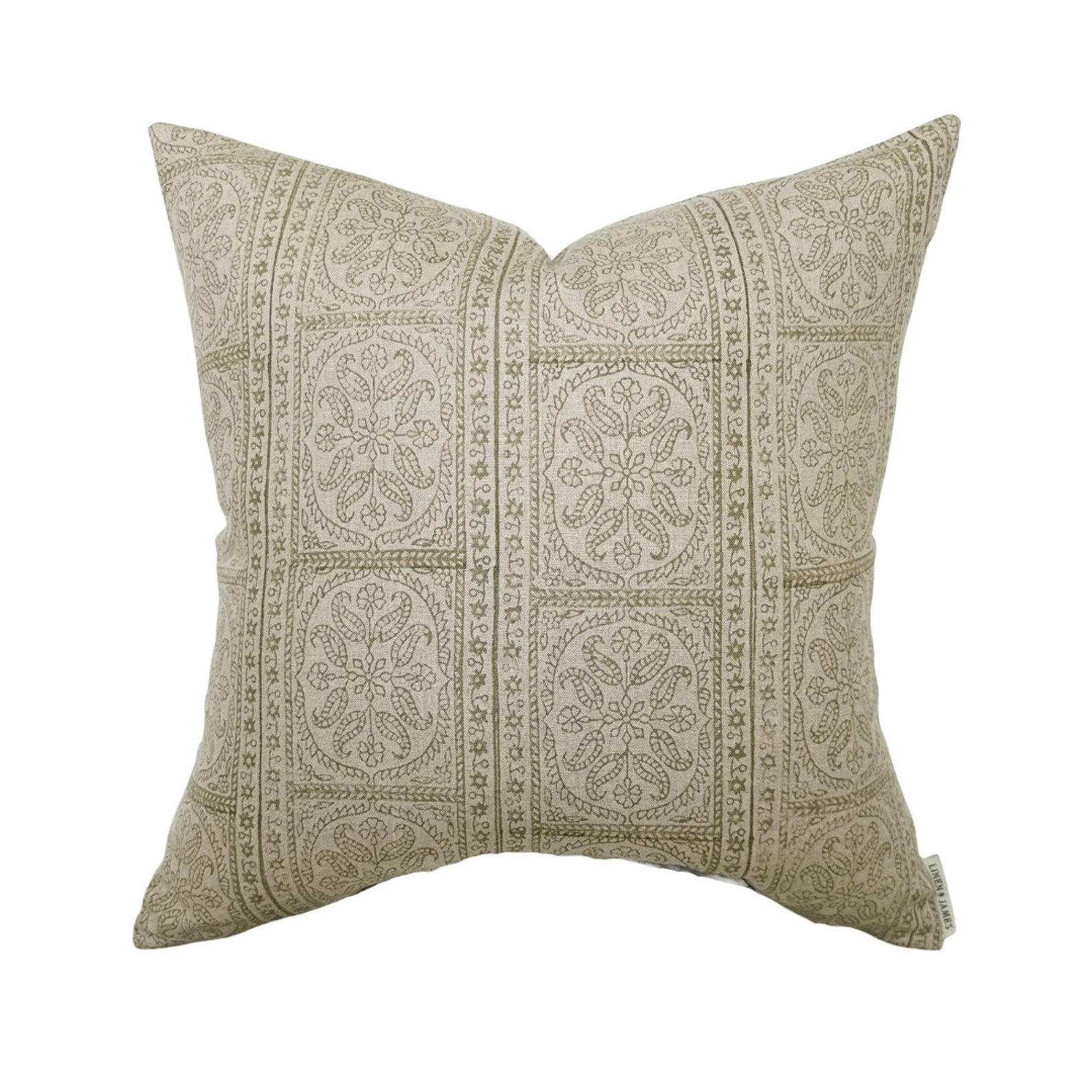 Naomi | European Floral Olive Pillow Cover | Flax Natural Designer Fabric | Neutral Home Decor | ... | Etsy (US)