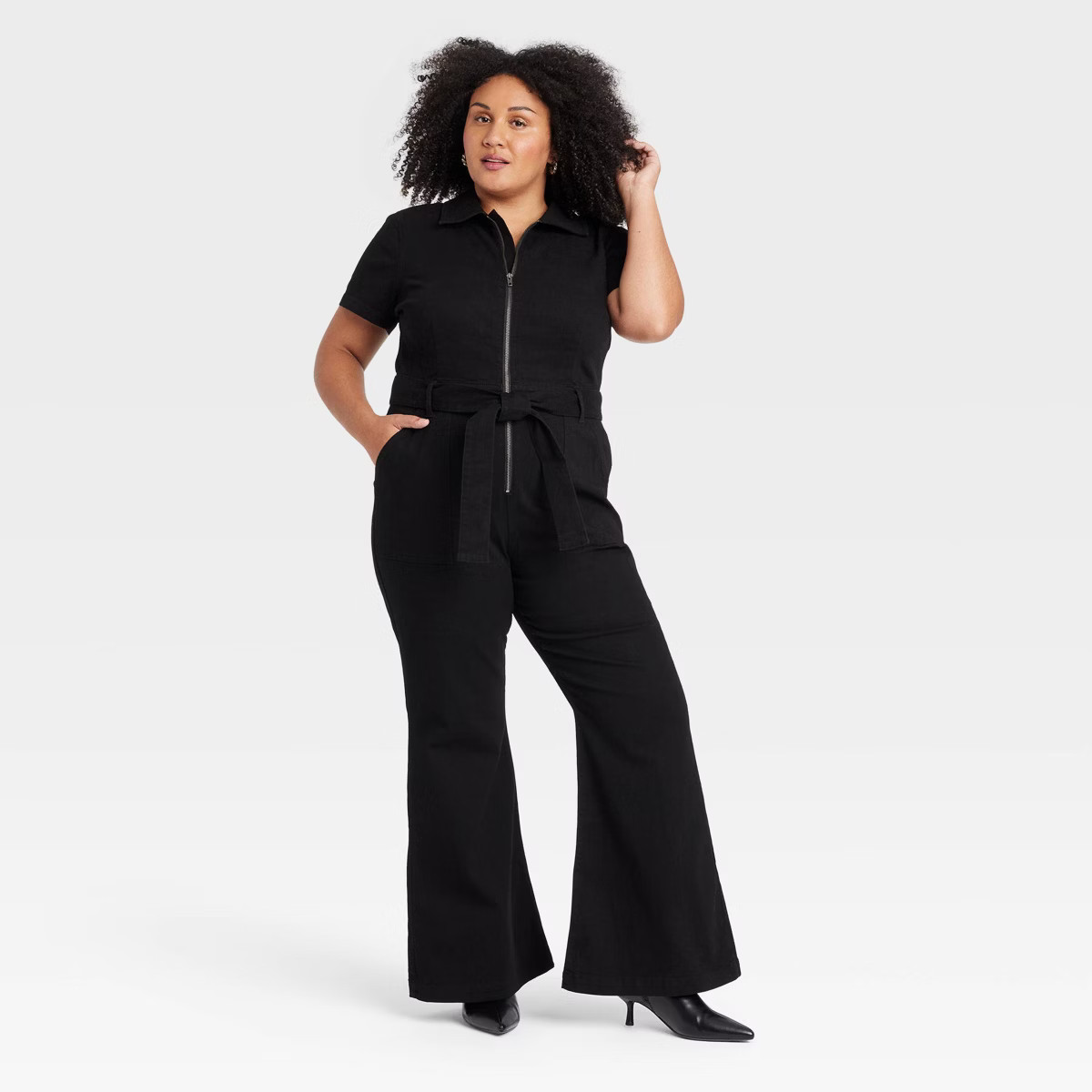 Women's Short Sleeve Denim Jumpsuit - Ava & Viv™ Black 20 | Target