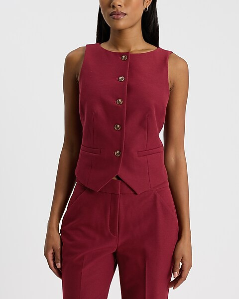 Boat Neck Button Front Blazer Vest | Express