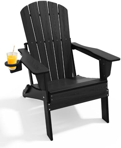 Upgraded Folding Adirondack Chair with All-Weather Cup Holder-EcoVida, Premium Wood Grain Texture... | Amazon (US)