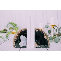 3 To 6 Pound Black Agate Bookends - Geode Bookend Dyed Book Ends Pair Brazilian Heavy Crystal Gift | Etsy (US)