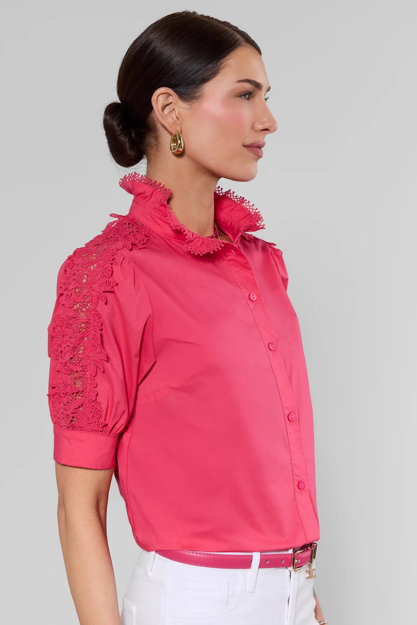 Maribeth Pink Lace Button Up Top | Avara