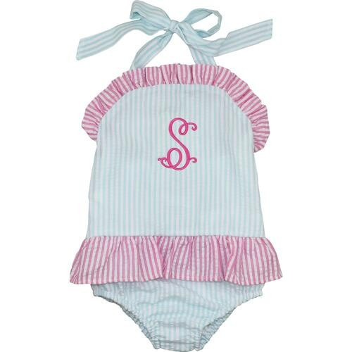 Mint And Pink Seersucker Swimsuit - Shipping Early March | Cecil and Lou