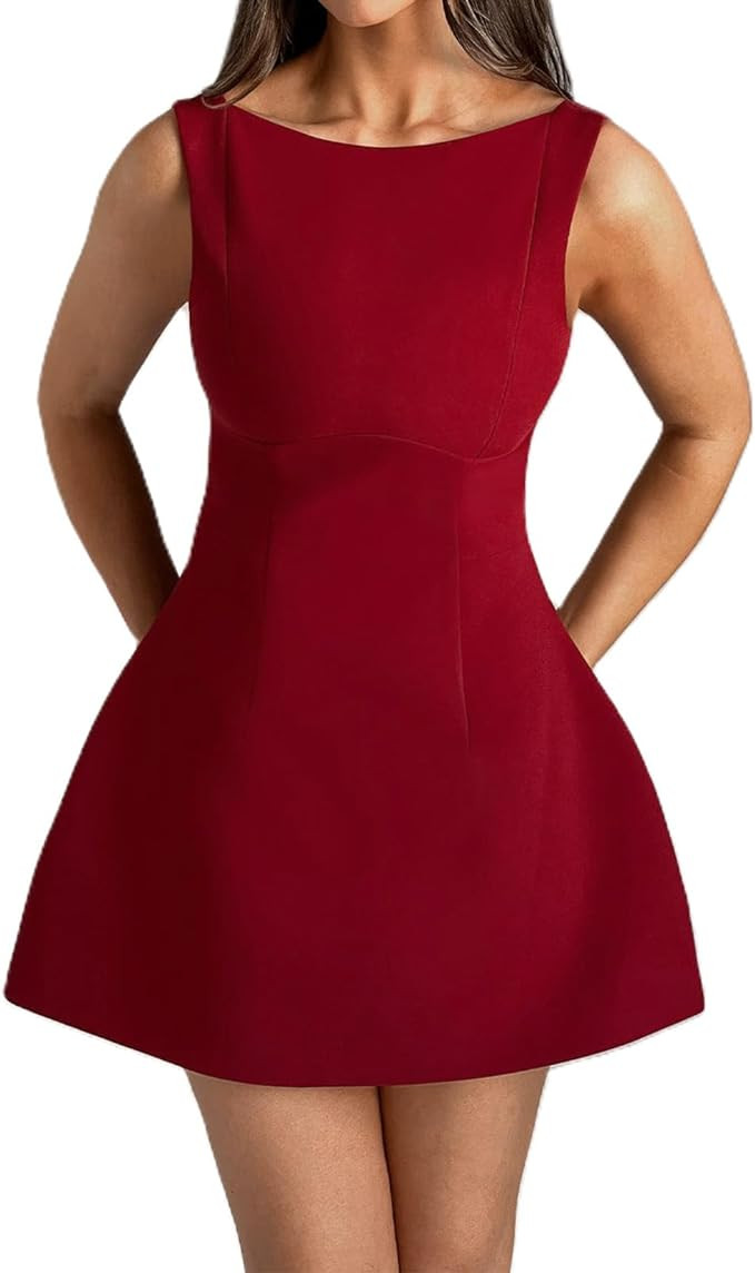 Women Sexy Backless Mini Dress Sleeveless Open Back A Line Formal College Graduation Dress | Amazon (US)