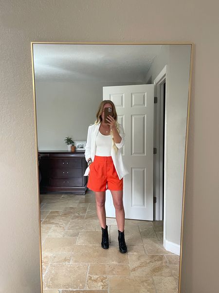 Last night’s concert look: white blazer, white tank bodysuit, tailored hot orange shorts (wearing a medium. Favorite style of shorts! Lots of color options) heeled combat boots, gold jewelry 

Spring looks 

#LTKfindsunder100 #LTKfindsunder50 #LTKSpringSale