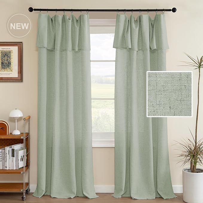 H.VERSAILTEX Linen Curtains with Valance 84 Inch Length for Living Room Boho Window Curtain, Drap... | Amazon (US)