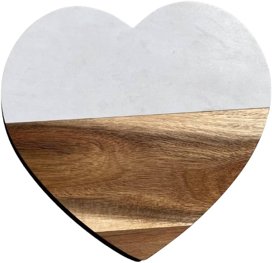 Heart Shaped Marble Charcuterie Board, 100% Acadia Wood Cheese Board, Half Marble, Cutting Board,... | Amazon (US)