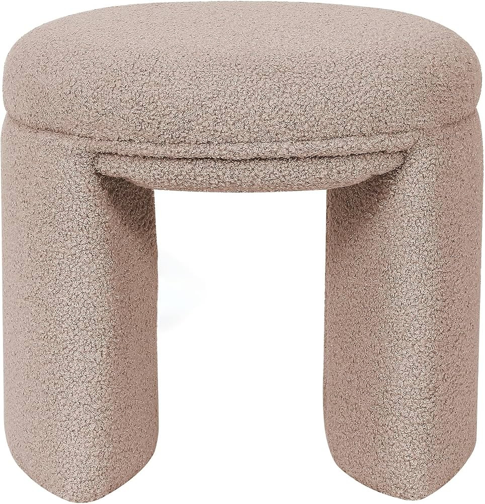 Boucle Ottoman, Round Sherpa Vanity Stool Chair, Small Upholstered Modern Teddy Footstool for Mak... | Amazon (US)