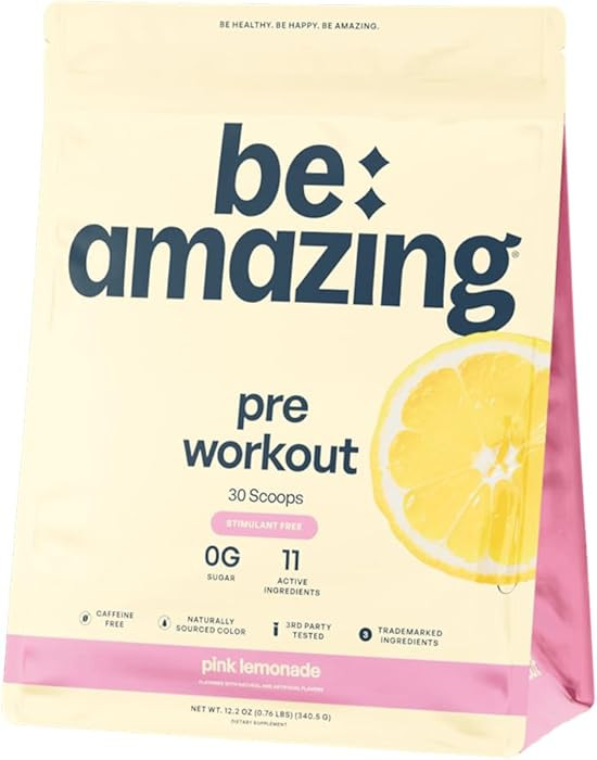 BE AMAZING Caffeine Free Pre Workout Powder, Vegan Supplement with Ashwagandha & Adaptogens for N... | Amazon (US)
