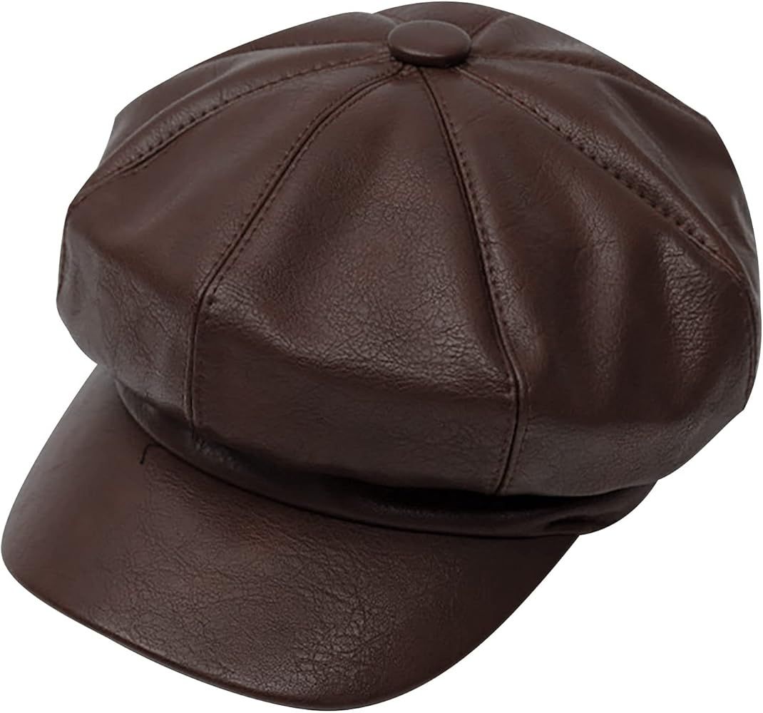 Ayliss Women Beret Newsboy Hat Cap PU Leather Visor Cabbie Beret Hat Sailor Bakerboy Fashion Pageboy | Amazon (US)