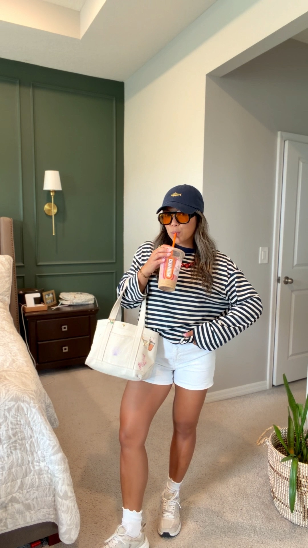Fool proof mom fit. This striped top is a revolve dupe for a fraction of the price! Also just bought the short sleeve version. 🤭 also love these old navy shorts! They’re a classic white pair that everyone needs!

#LTKgrwm #LTKootd #LTKmomlife