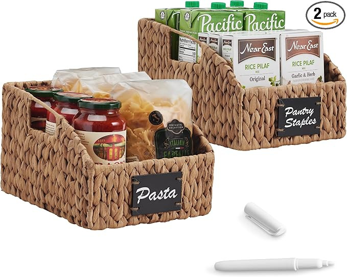 Best Choice Products Pantry Baskets for Organizing, Wicker Basket w/Built-in Handles, Handwoven W... | Amazon (US)