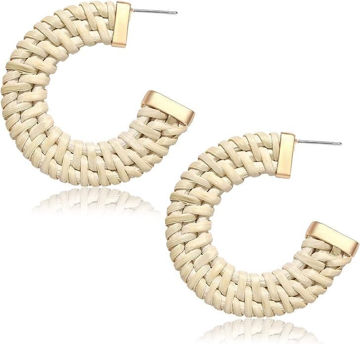 MOLOCH Rattan Earrings for Women Handmade Straw Wicker Braid Hoop Earrings Lightweight Geometric ... | Amazon (US)