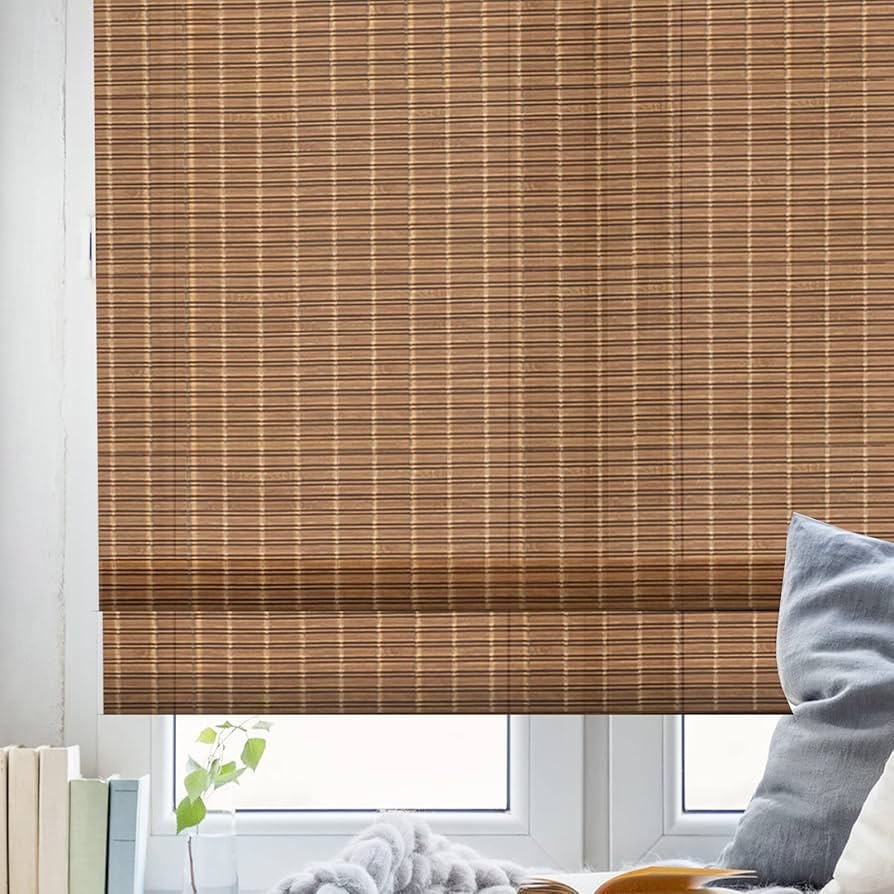 Amazon.com: Blackout Cordless Bamboo Roller Shades, Roll-Up Woven Roman Shades with 6" H Valance,... | Amazon (US)