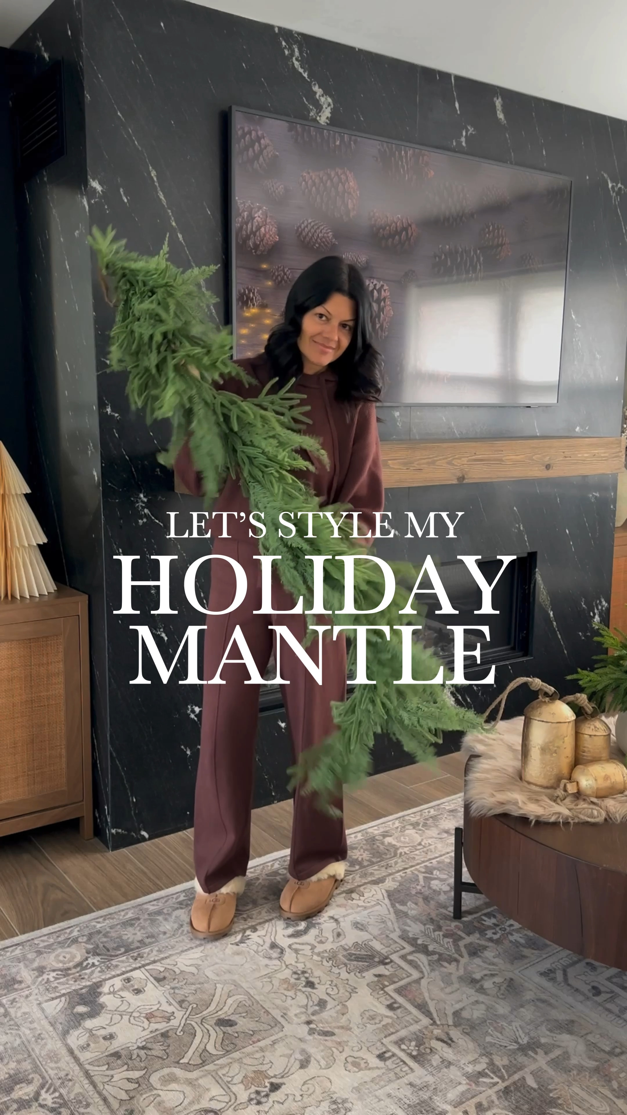 I decide to create a woodsy organic look again this year The mixed pine garland is brand new and it’s absolutely amazing! It’s very full with rich green colors and the combination of cypress cedar and Norfolk pine is perfection! I draped it to one side for a modern look and added pinecone stems to give it that earthy vibe. I finished with rustic gold bells and beautiful brown satin bow. 

Here’s what I used:
Mixed pine garland
Twig pine and Myrtle branch with pinecone
pinecone stems
gold rustic bells
fairy lights
brown satin ribbon
thin nails
command hook

The style edit collective
The Hillary style
Amazon finds


#LTKSaleAlert #LTKHome #LTKHoliday