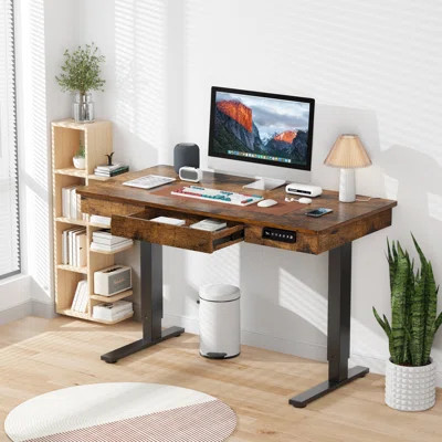 Electric Standing Desk, 48 X 24 In Height Adjustable Desk With Drawer & Wireless Charging, Memory Study Computer Home Office Desks | Wayfair North America