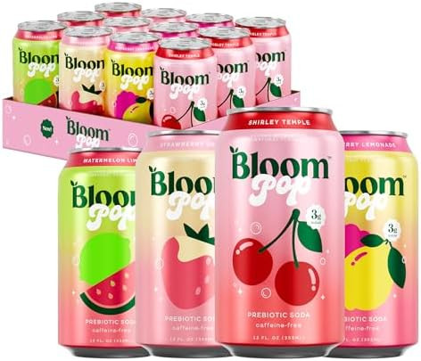 Bloom Pop Prebiotic Soda 12 Pack, Variety Pack, 12oz Cans | Soda for Gut Health, Low Calorie, No ... | Amazon (US)