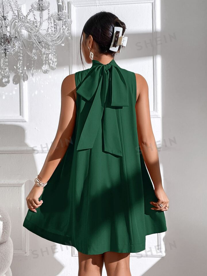 SHEIN Privé Tie Back High Neck Tank Dress | SHEIN