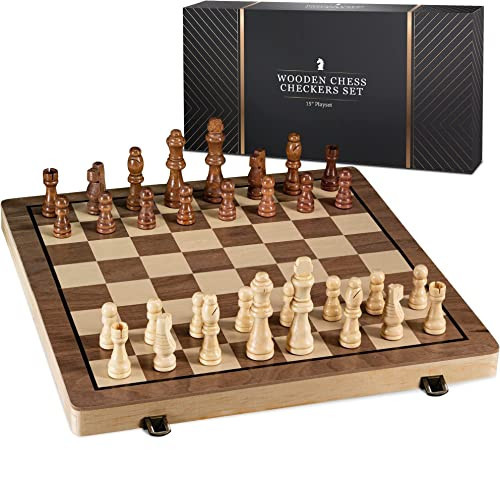 15" Wooden Chess Sets - Chess Board Game | with 2 Extra Queens | Wooden Chess Set | Chess Board Set | Chess Sets for Adults | Chess Sets for Adults & Kids | Amazon (US)