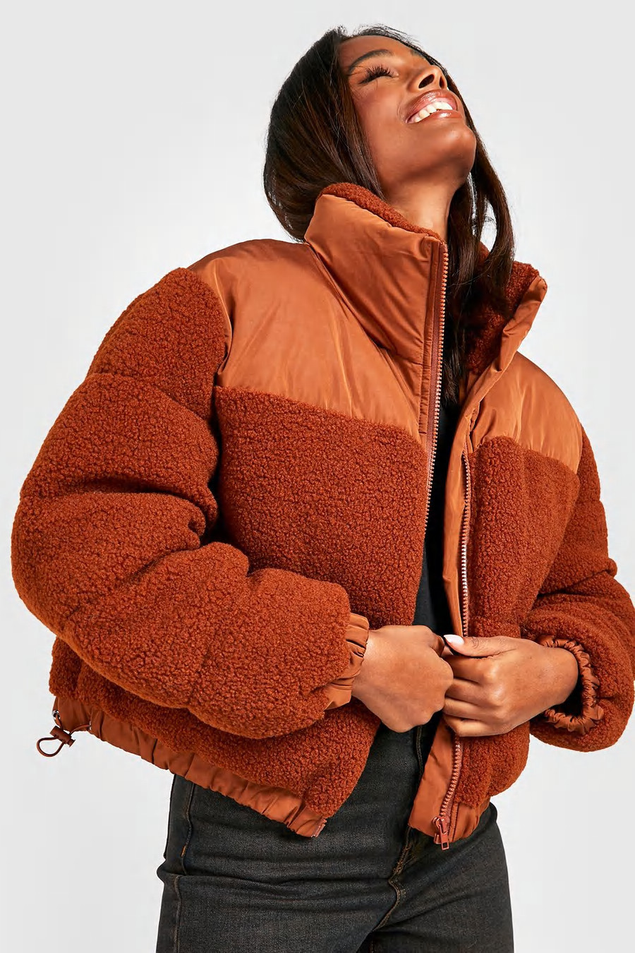 Teddy Faux Fur Panelled Puffer Jacket | Boohoo.com (US & CA)