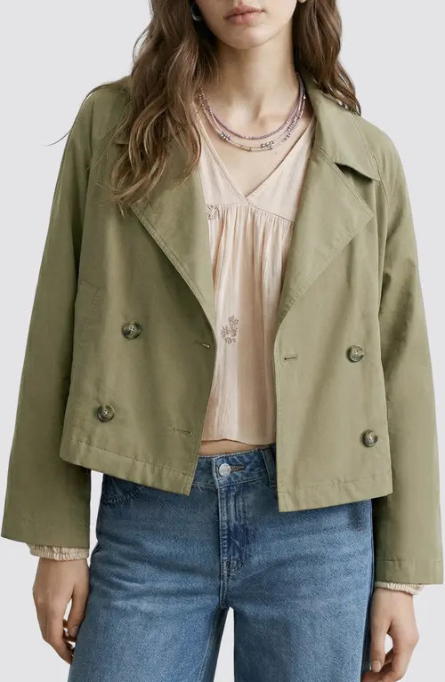 MANGO TEEN Crop Trench Coat in Khaki Green at Nordstrom, Size Small | Nordstrom