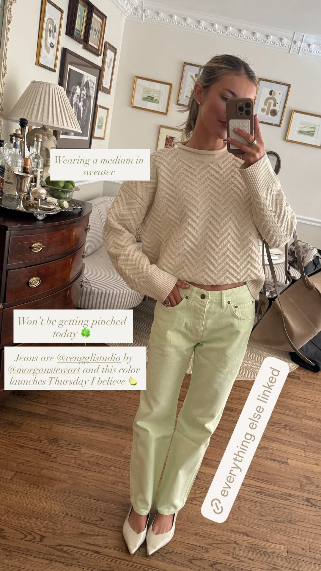 Won't be getting pinched today! 🍀 Wearing a medium in this La Ligne sweater & jeans haven't launched yet (but sharing similar). 

 #LTKgrwm #LTKootd #LTKSeasonal