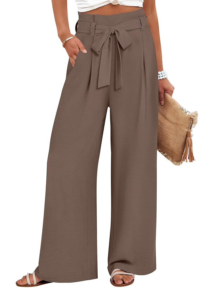 ANRABESS Womens Wide Leg Palazzo Pants Belted High Waisted Business Casual Flowy Long Trousers wi... | Amazon (US)