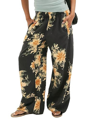 Womens Printed Striped Wide Leg Pants Elastic Waist Summer Boho Palazzo Beach Vacation Trousers P... | Amazon (US)