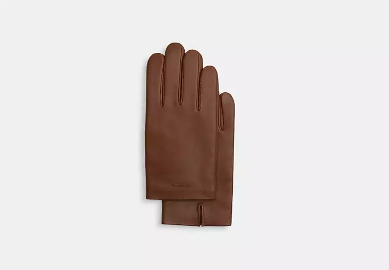 Coach Outlet Leather Tech Gloves - Brown, Size: Small | Coach Outlet US