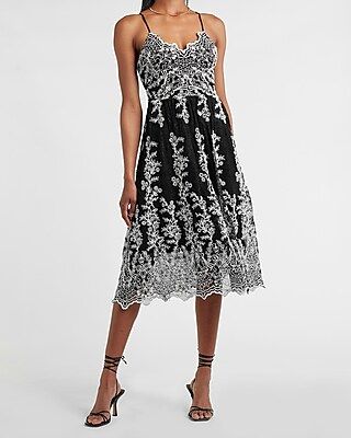 Embroidered Lace V-Neck Midi Dress | Express