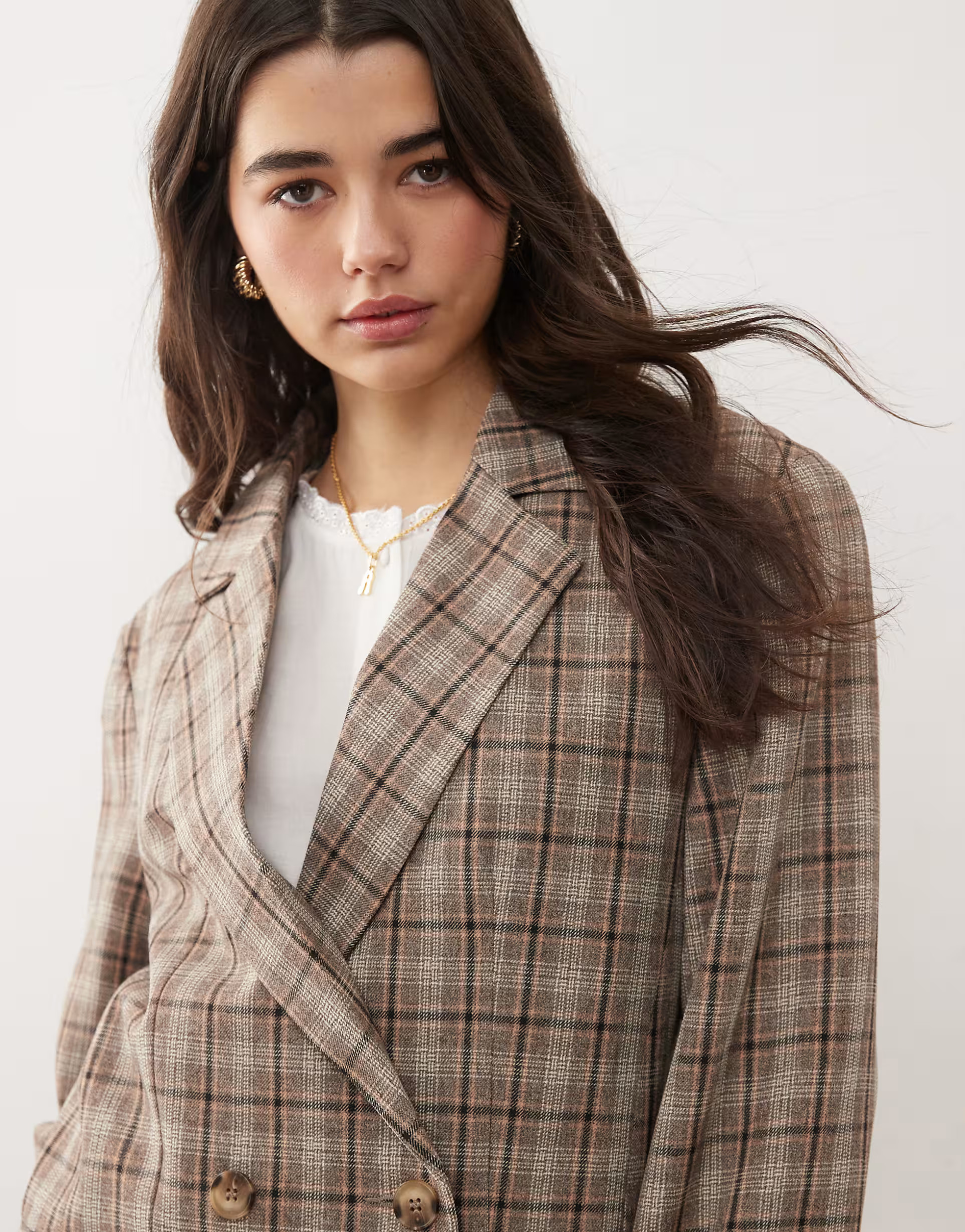 Miss Selfridge slouchy oversized double breasted blazer in brushed plaid | ASOS | ASOS (Global)
