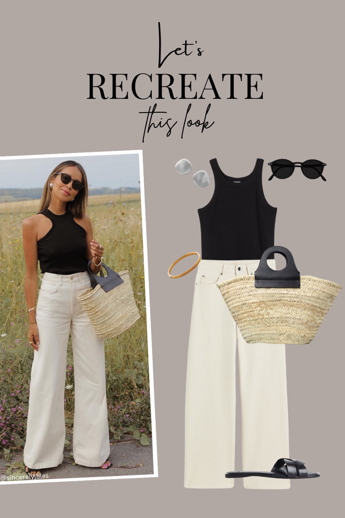 Let’s Recreate This Look 
A chic monochrome look from @sincerelyjules 

#sandals #strawbag #vacationlook 

#LTKshoecrush #LTKitbag #LTKeurope