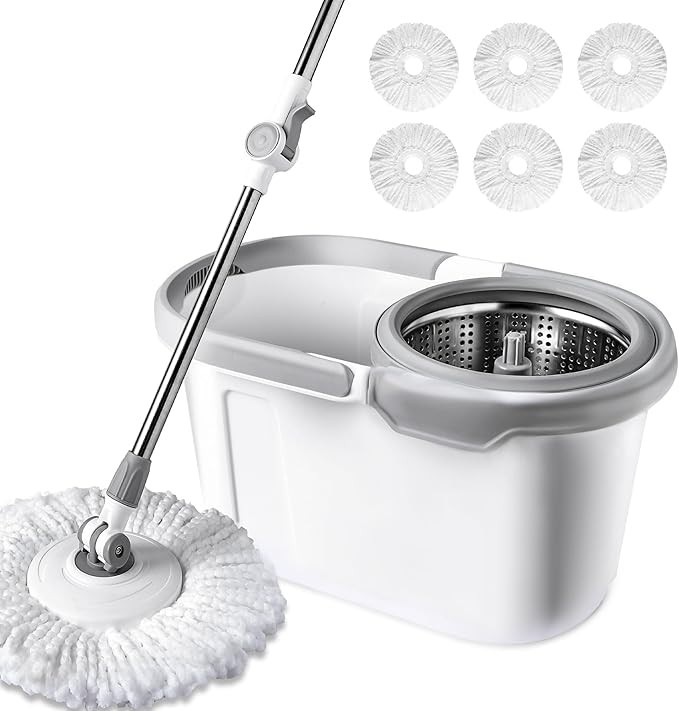 BOOMJOY Spin Mop and Bucket with Wringer Set, Easy Wring Mop for Floor Cleaning with 6 Microfiber... | Amazon (US)
