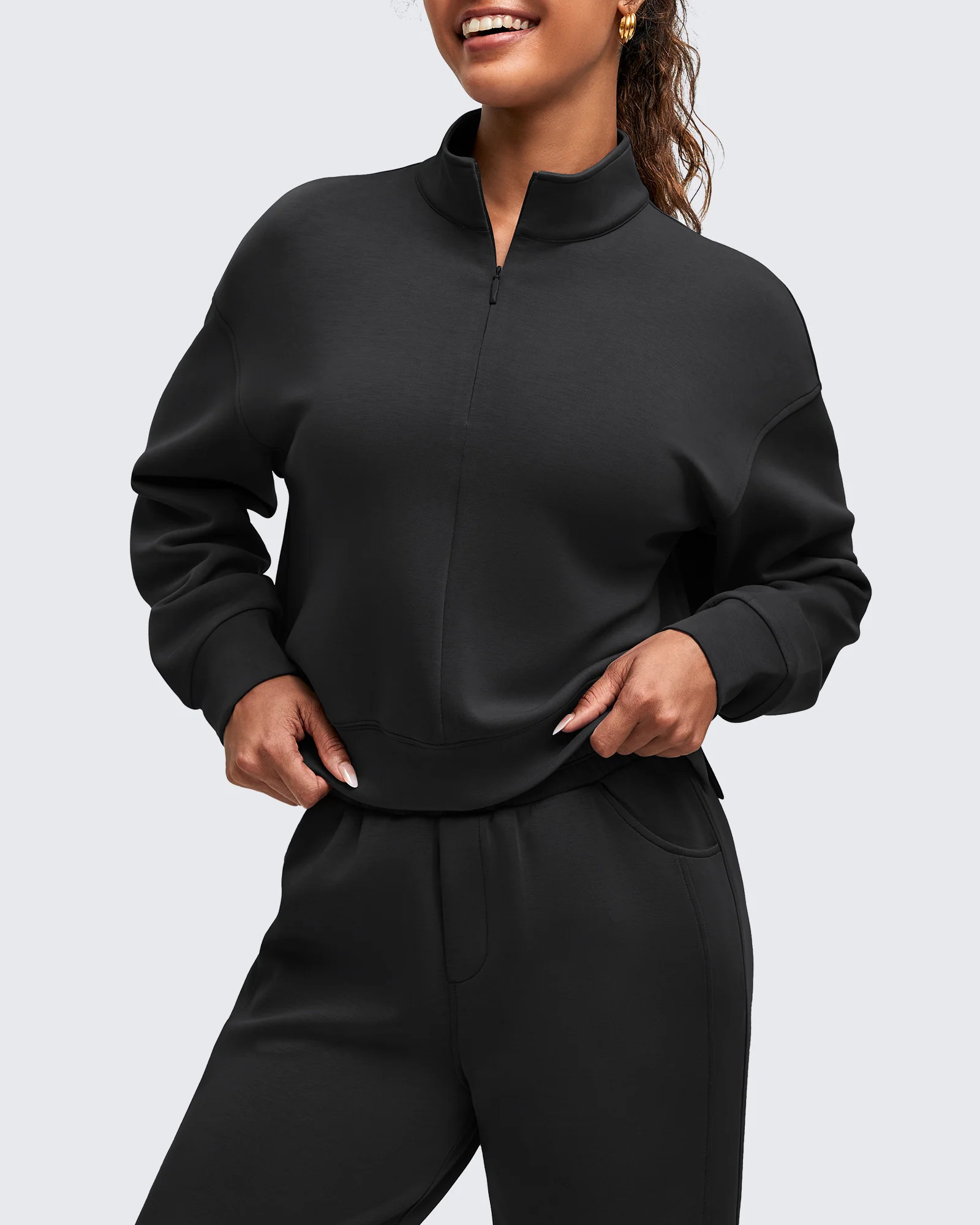 G4Free Women's Modal Half-Zip Mock Neck Sweatshirts Long Sleeve with Side Slits | g4free activewear