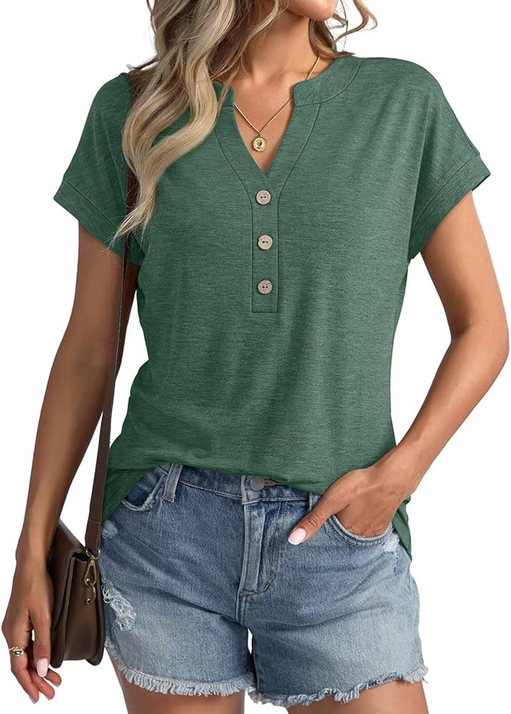 Womens V Neck Cap Sleeve Tops Summer Casual Short Sleeve Shirts Loose Fit Basic Work Tee Trendy C... | Amazon (US)